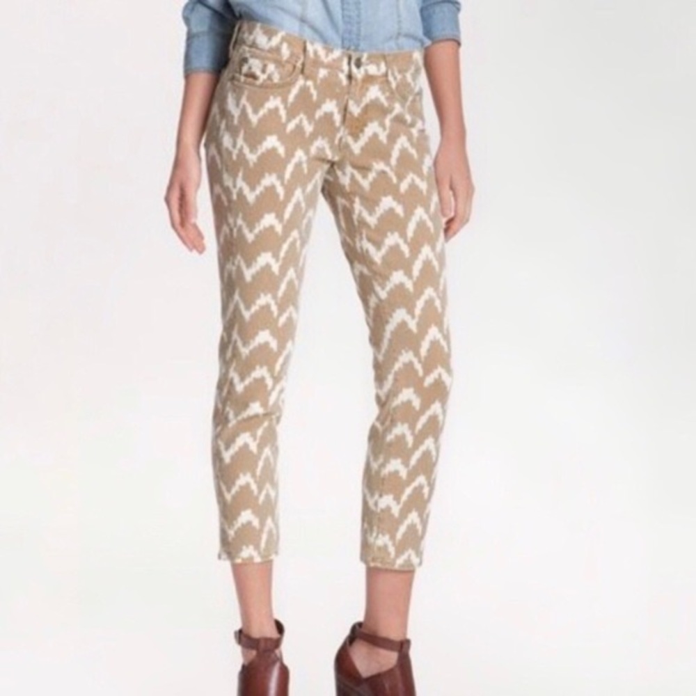 7 FOR ALL MANKIND Ikat The Cropped Skinny Jeans Tan and White Women’s Size 31